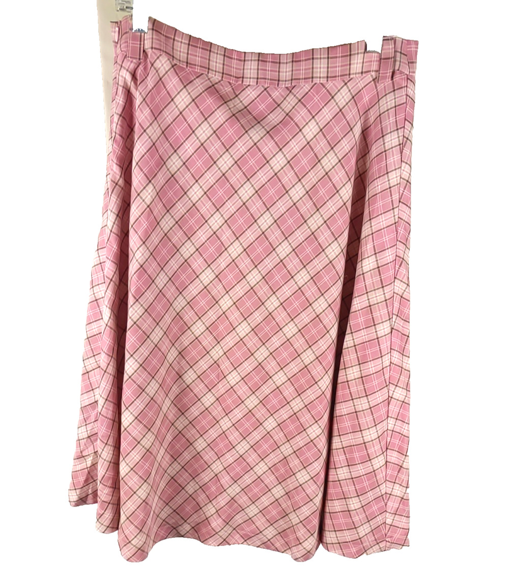 Vintage Allegra K Women's Skirt Size Large Pink Black Plaid Zip Side Flare...